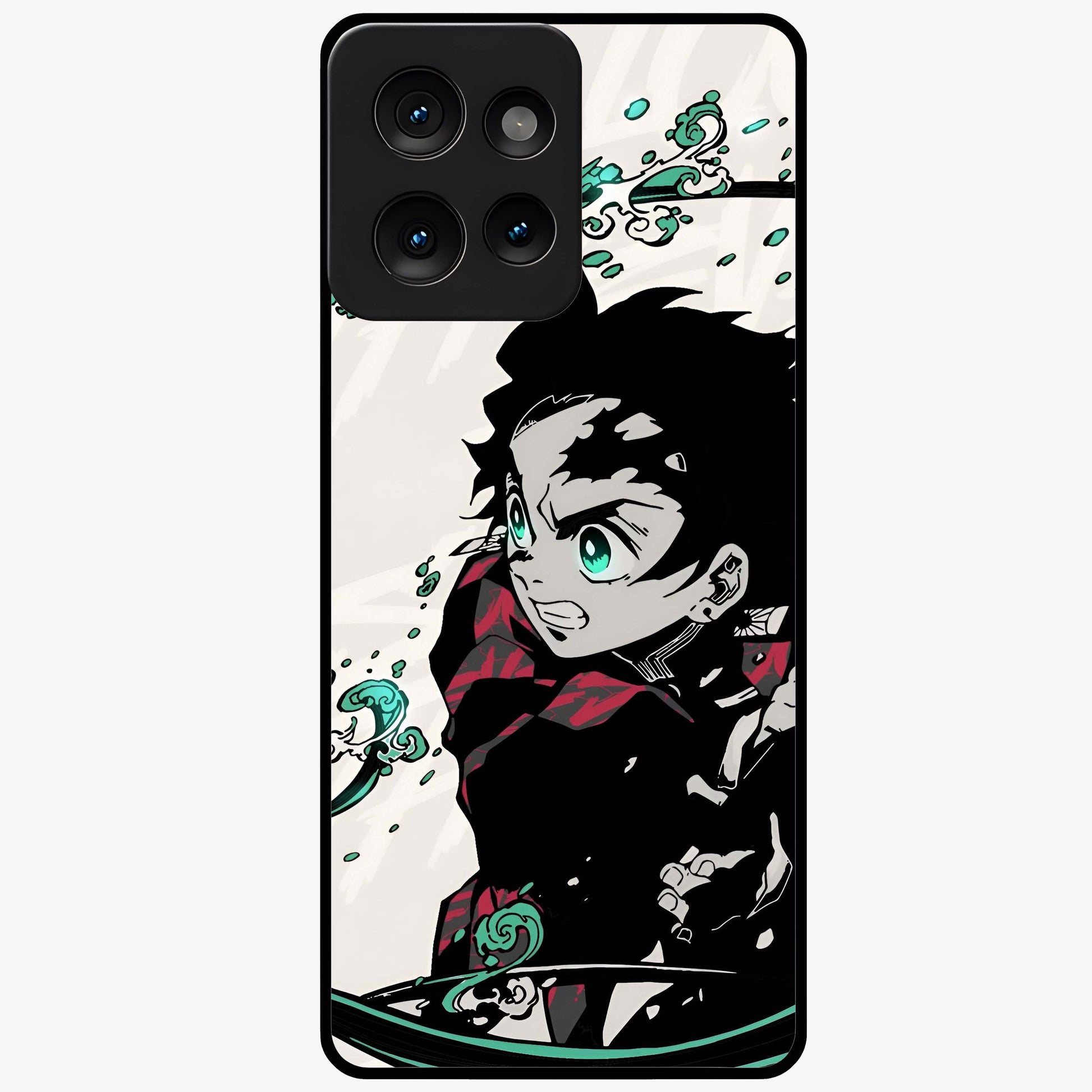 Demon Slayer Glass Case showing flat back view with bold anime inspired artwork and glossy glass finish.