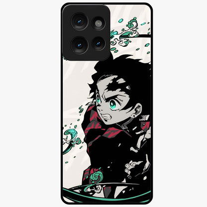 Demon Slayer Glass Case showing flat back view with bold anime inspired artwork and glossy glass finish.