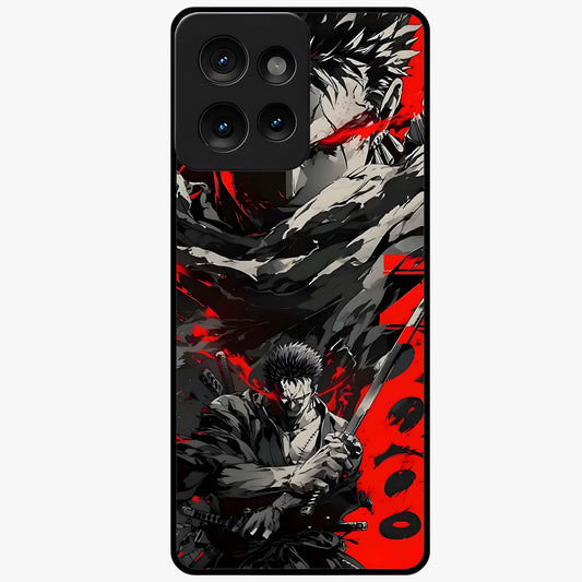 Demon Sword Resolve Glass Case showing flat back view with fierce sword warrior artwork and glossy glass finish.