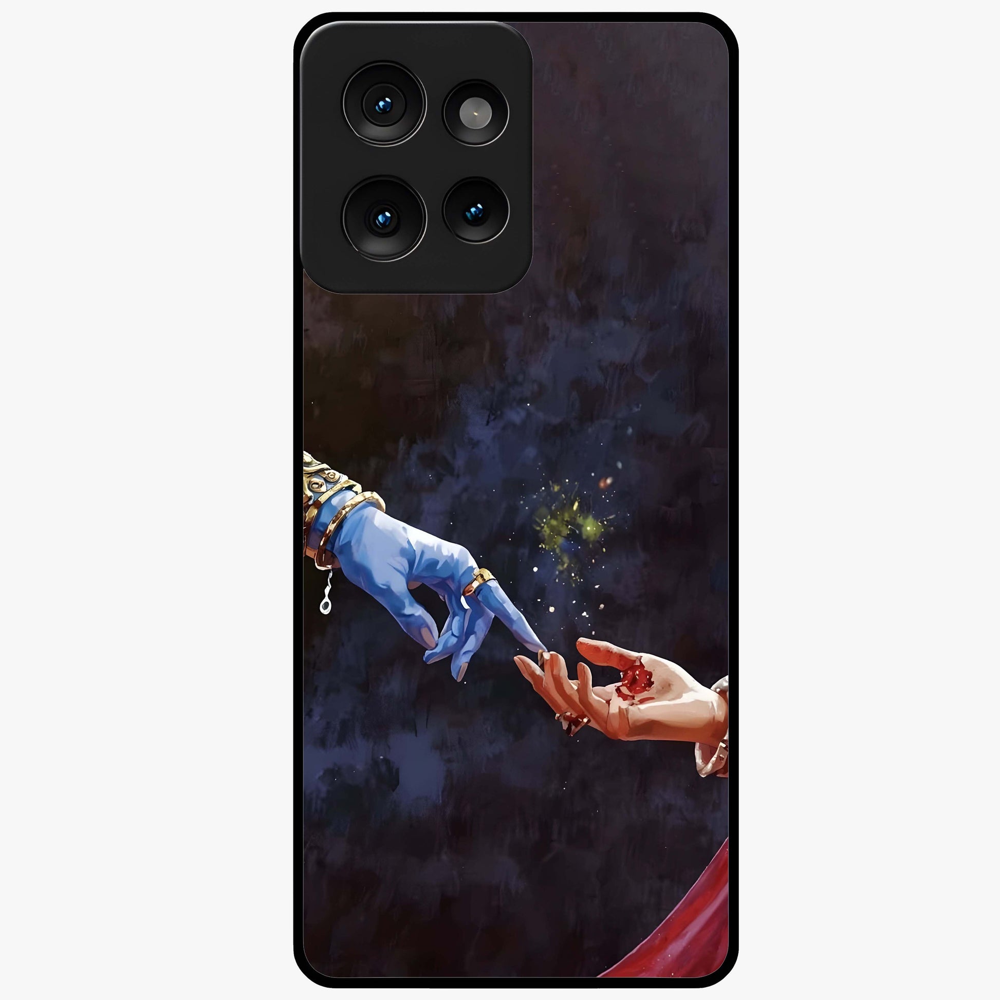 Divine Touch Eternal Glass Case showing flat back view with spiritual themed artwork and glossy glass finish.