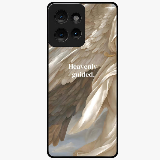 Divine Winged Grace Glass Case showing flat back view with elegant wing inspired artwork and glossy glass finish.