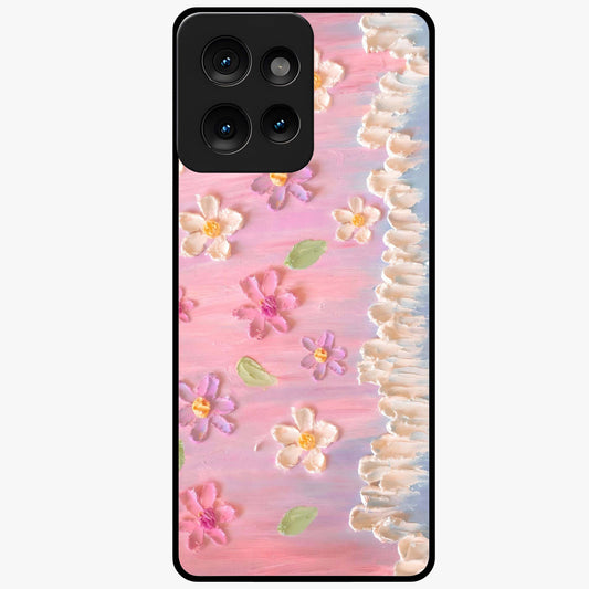 Dreamy Painted Garden Glass Case showing flat back view with artistic painted floral garden artwork and glossy glass finish.