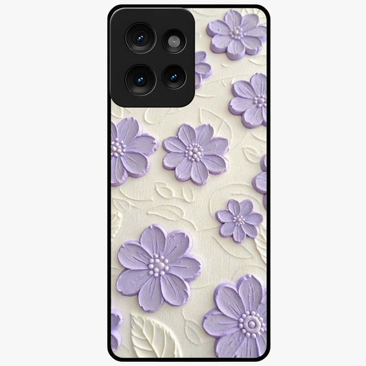 Floral Wall Art With Purple Flowers Glass Case showing flat back view with purple flower artwork and glossy glass finish.