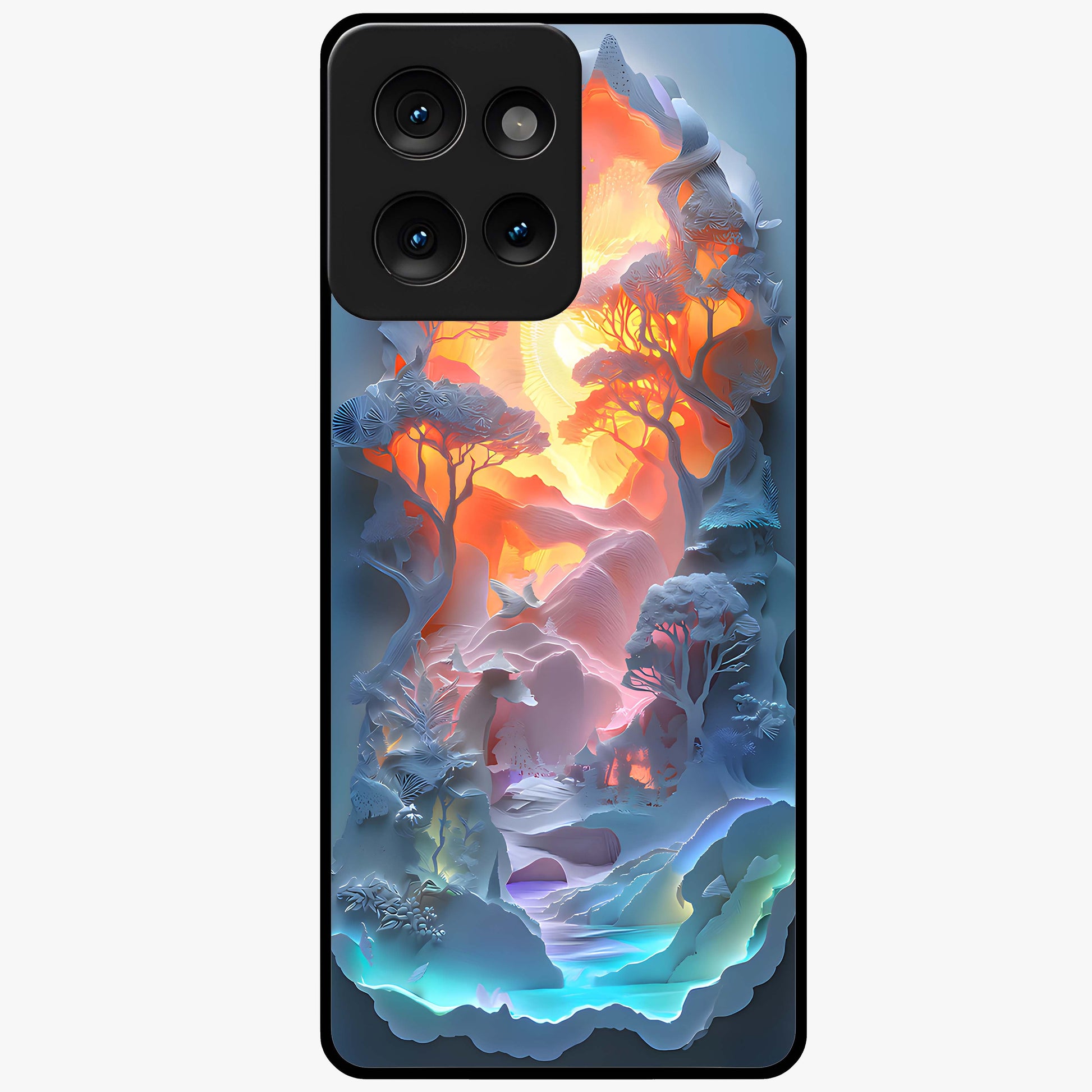 Glow Forest Portal Glass Case showing flat back view with glowing forest portal artwork and glossy glass finish.