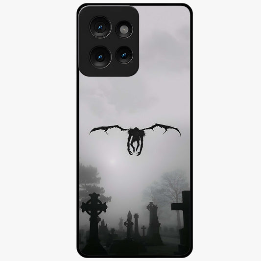 Graveyard Shadow Descent Glass Case showing flat back view with dark graveyard themed artwork and glossy glass finish.