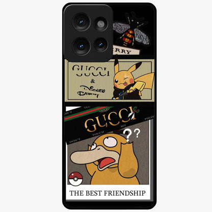 Gucci Play Mashup Glass Case showing flat back view with luxury inspired graphic artwork and glossy glass finish.