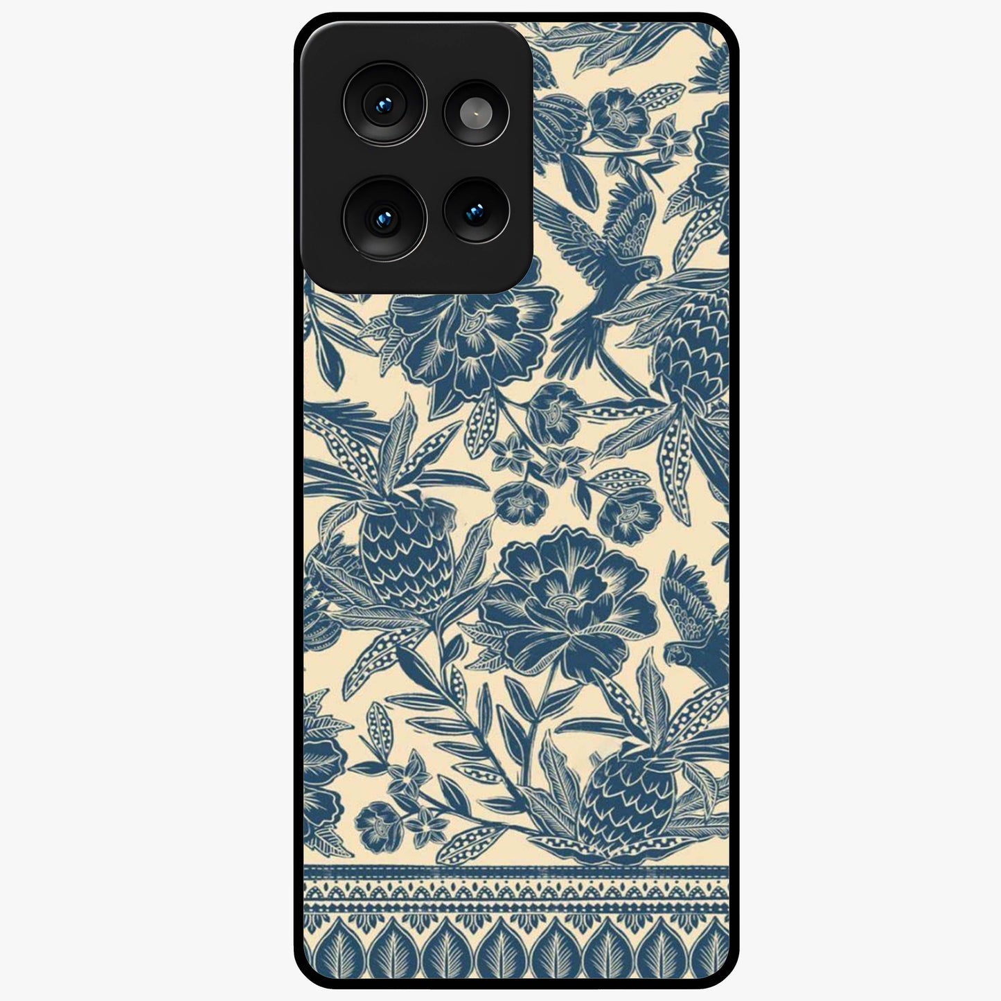 Heirloom Wild Bloom Glass Case showing flat back view with vintage inspired wild flower artwork and glossy glass finish.