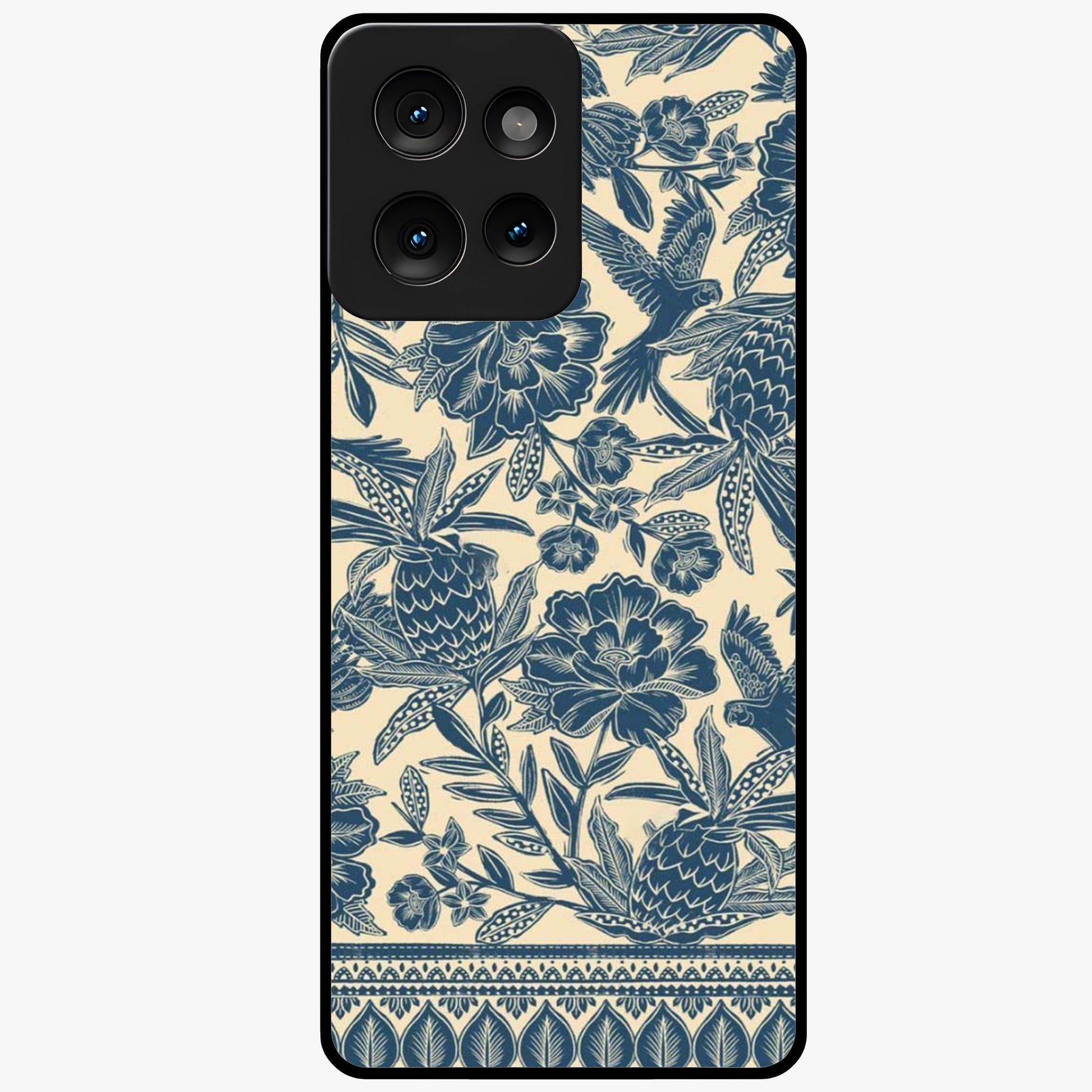 Heirloom Wild Bloom Glass Case showing flat back view with vintage inspired wild flower artwork and glossy glass finish.