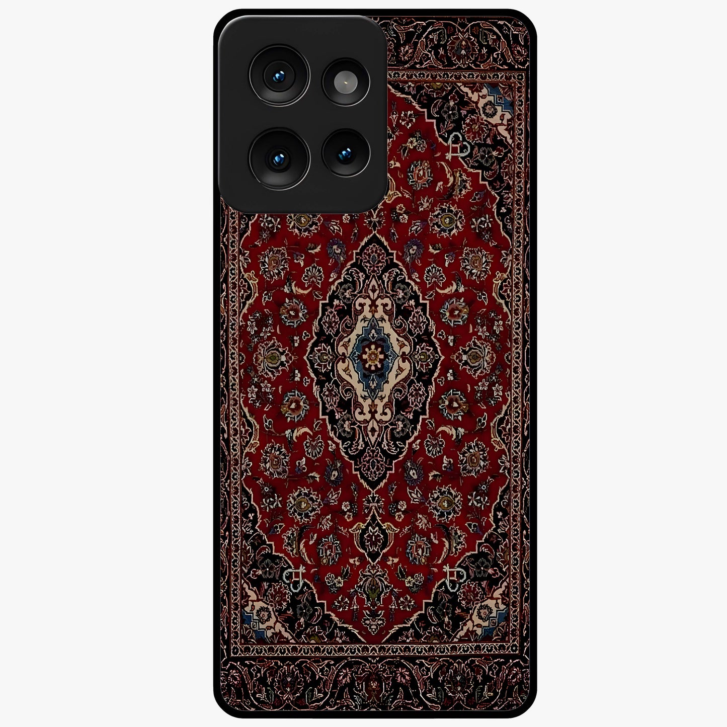 Heritage Carpet Royale Glass Case showing flat back view with ornate Persian carpet inspired pattern and glossy glass finish.