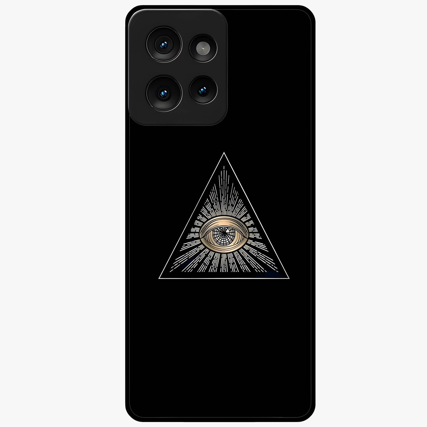 Illuminati Evil Glass Case showing flat back view with mysterious illuminati symbol artwork and glossy glass finish.