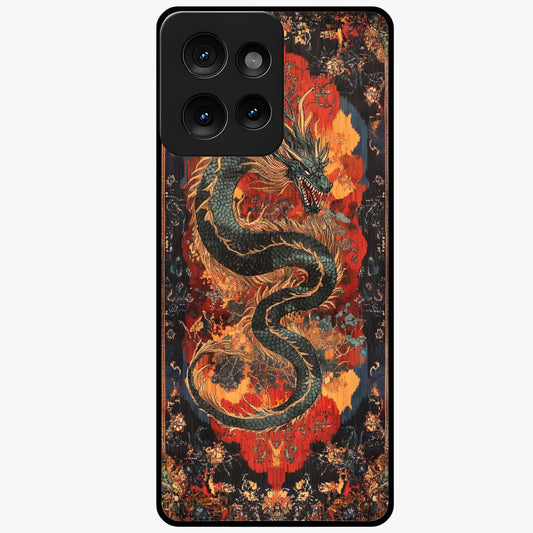 Inferno Dragon Soul Glass Case showing flat back view with fiery dragon artwork and glossy glass finish.