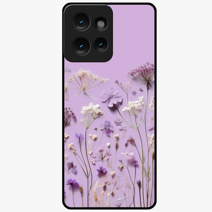 Lavender Blossom Dream Glass Case showing flat back view with soft lavender floral artwork and glossy glass finish.