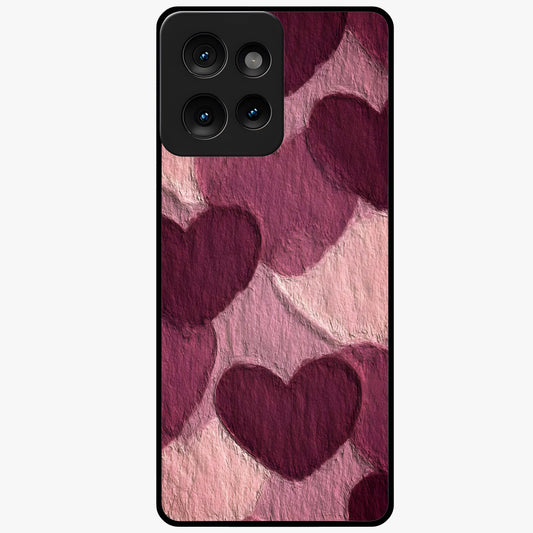 Layered Paper Hearts Glass Case showing flat back view with layered paper heart artwork and glossy glass finish.