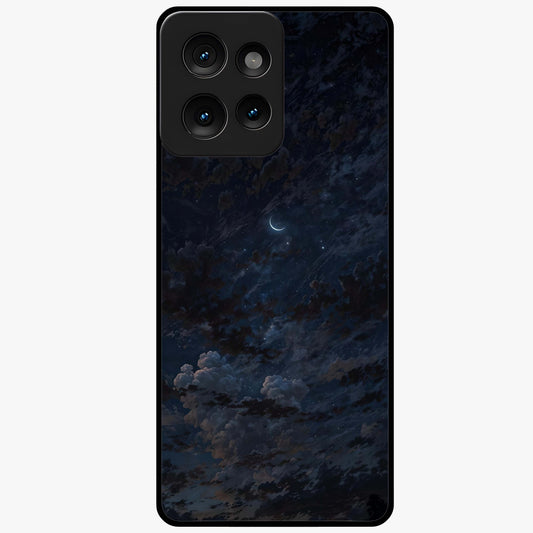 Lunar Veil Silence Glass Case showing flat back view with mystical moon veil artwork and glossy glass finish.