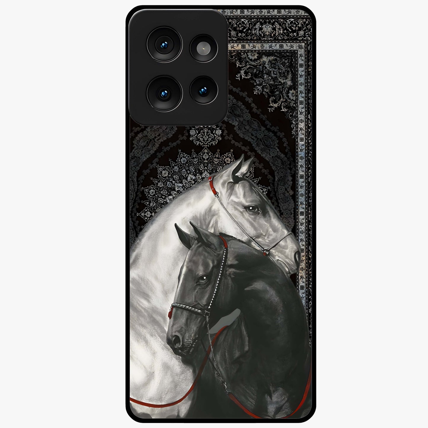 Majestic Ride Legacy Glass Case showing flat back view with powerful automotive inspired artwork and glossy glass finish.