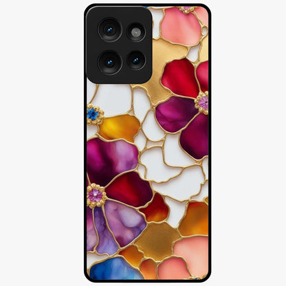 Marble Flower Pattern Glass Case showing flat back view with marble texture floral artwork and glossy glass finish.