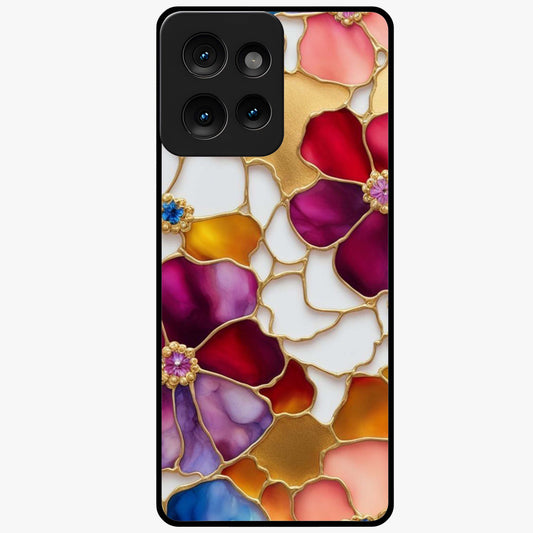 Marble Flower Pattern Glass Case showing flat back view with marble texture floral artwork and glossy glass finish.