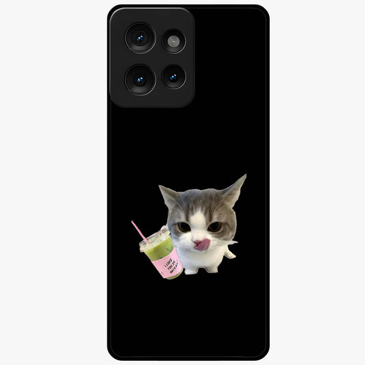 Matcha Cat Style Glass Case showing flat back view with cute matcha themed cat artwork and glossy glass finish.