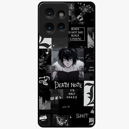 Midnight Chaos Mind Glass Case showing flat back view with abstract dark themed artwork and glossy glass finish.