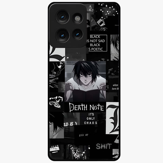 Midnight Chaos Mind Glass Case showing flat back view with abstract dark themed artwork and glossy glass finish.