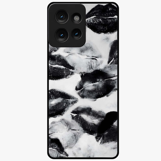 Midnight Kiss Marks Glass Case showing flat back view with lipstick kiss mark artwork and glossy glass finish.
