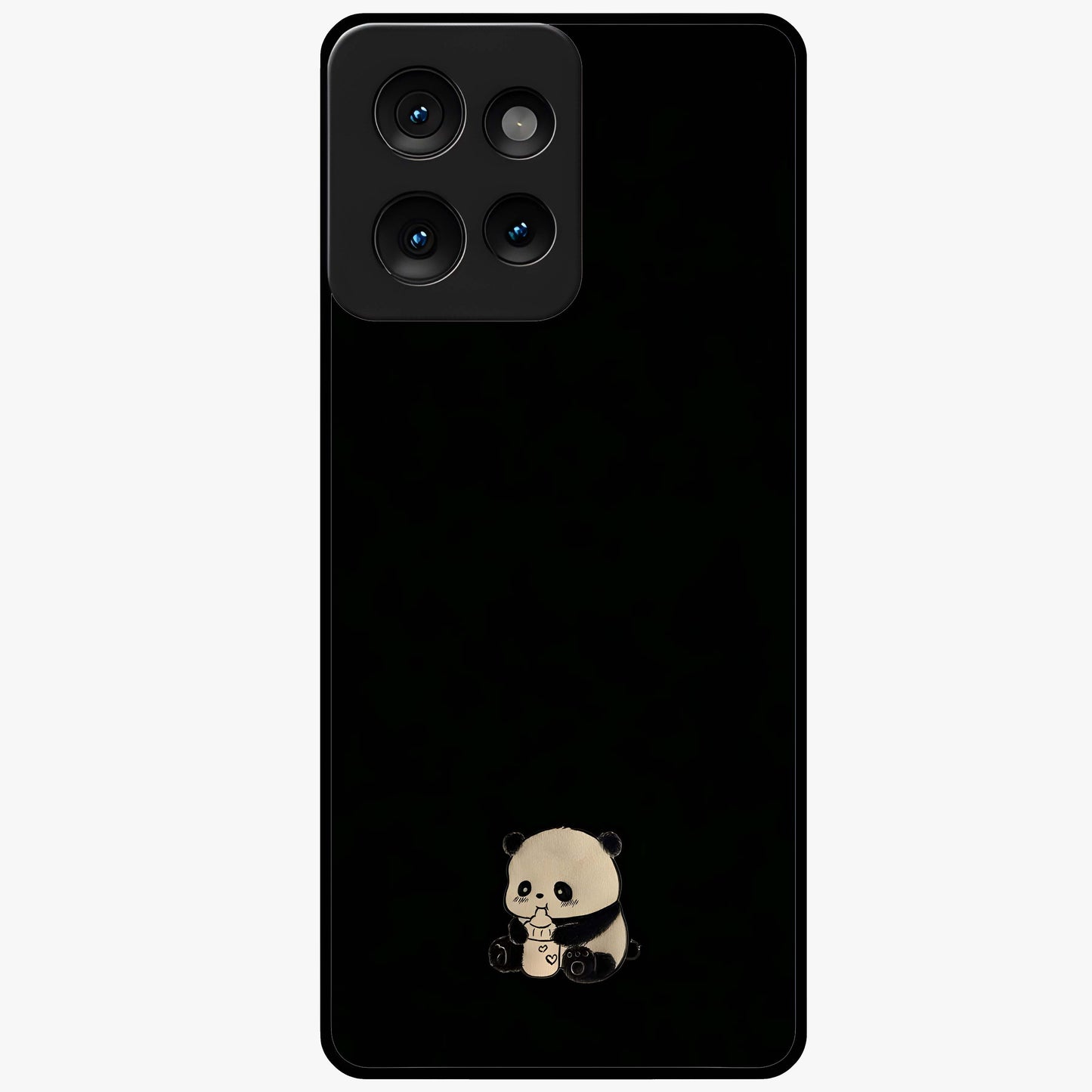 Midnight Panda Love Glass Case showing flat back view with cute panda themed artwork and glossy glass finish.