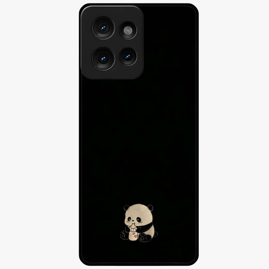 Midnight Panda Love Glass Case showing flat back view with cute panda themed artwork and glossy glass finish.