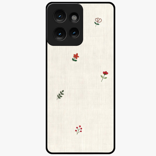 Minimal Petal Whispers Glass Case showing flat back view with soft minimal floral artwork and glossy glass finish.