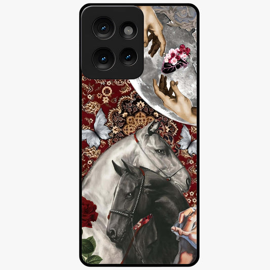 Moonlit Royal Stallion Glass Case showing flat back view with majestic horse under moonlight artwork and glossy glass finish.