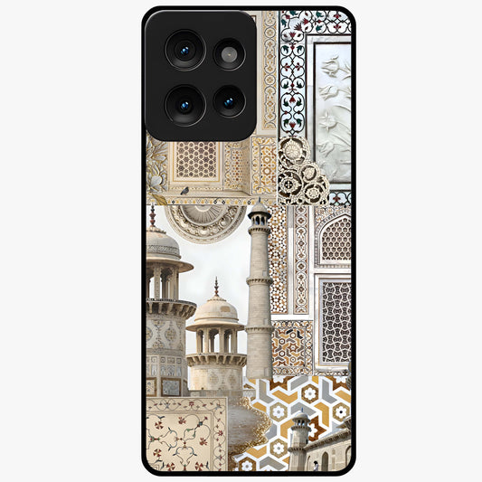 Mughal Marble Legacy Glass Case showing flat back view with intricate Mughal inspired marble pattern and glossy glass finish.