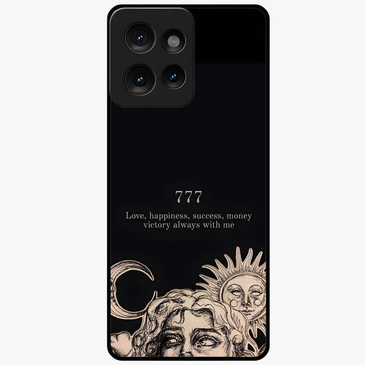 Mystic Victory Aura Glass Case showing flat back view with victory symbol artwork and glossy glass finish.