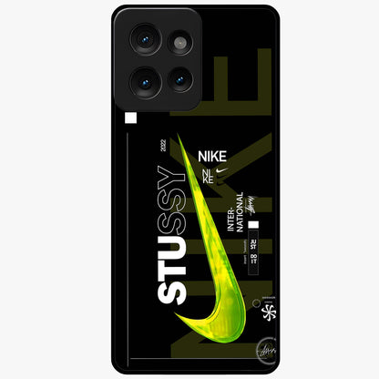 Neon Street Edition Glass Case showing flat back view with neon street style artwork and glossy glass finish.