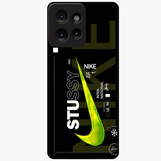 Neon Street Edition Glass Case showing flat back view with neon street style artwork and glossy glass finish.