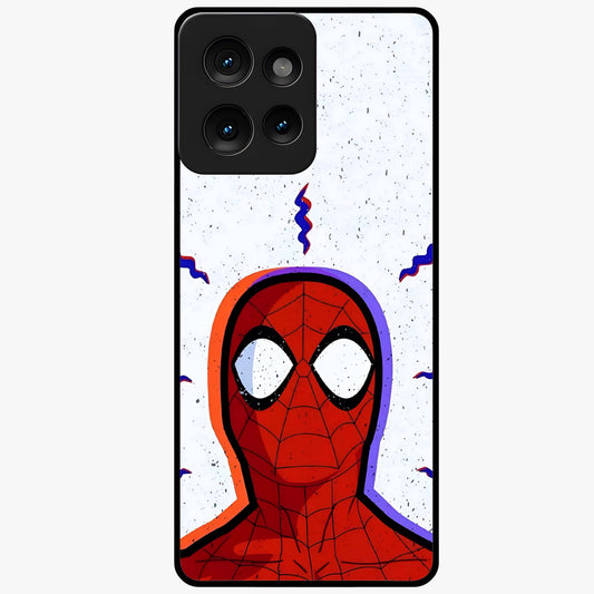 Omg Spiderman Glass Case showing flat back view with bold superhero inspired artwork and glossy glass finish.