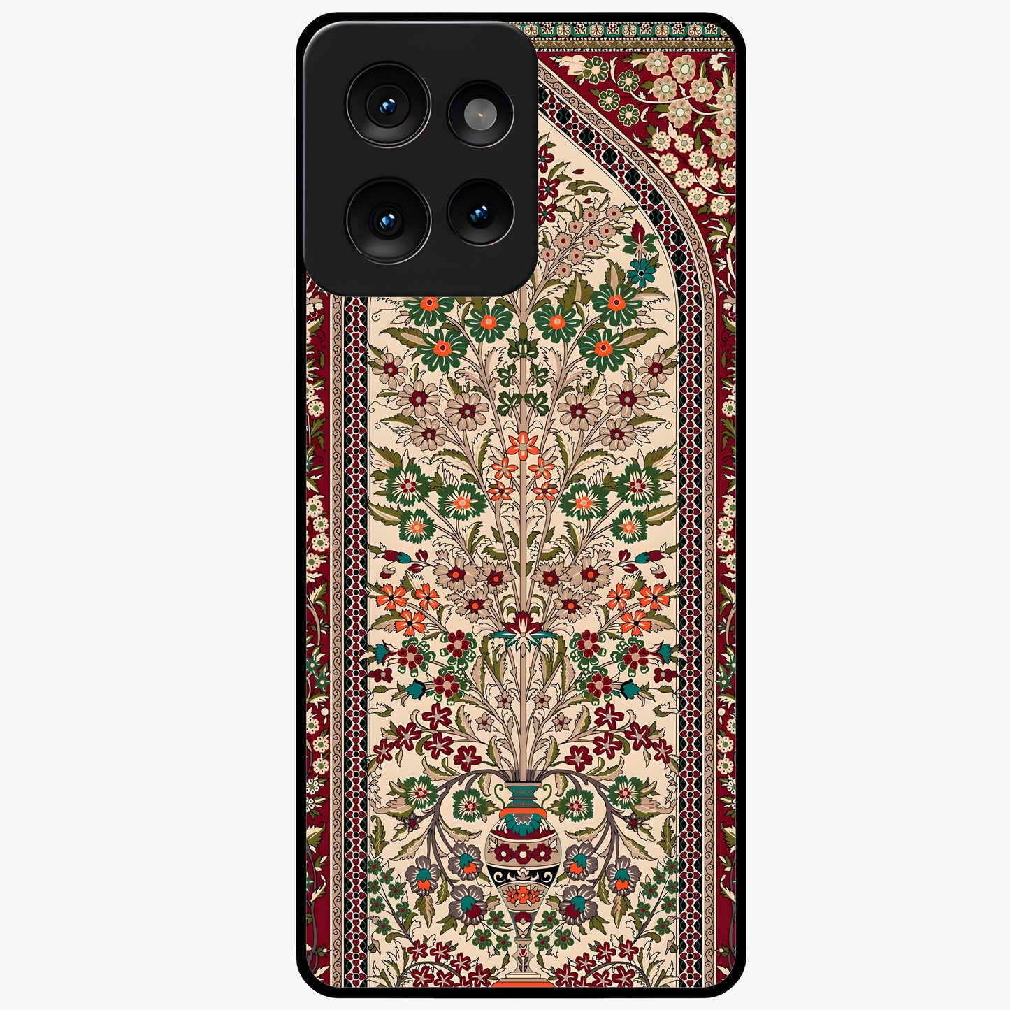 Persian Inspired Glass Case showing flat back view with ornate Persian style pattern artwork and glossy glass finish.