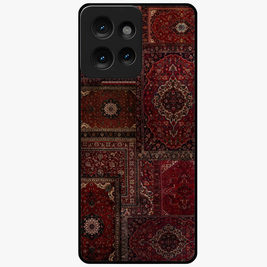 Persian Velvet Tale Glass Case showing flat back view with luxurious Persian velvet pattern artwork and glossy glass finish.