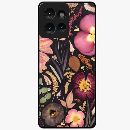 Petal Dream Tapestry Glass Case showing flat back view with intricate floral tapestry artwork and glossy glass finish.