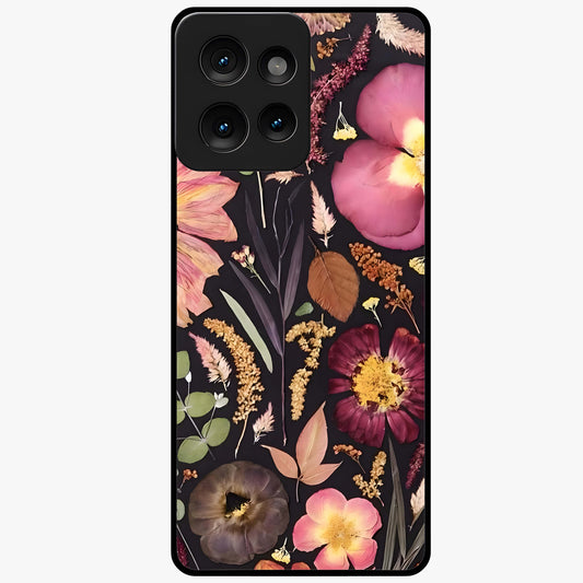 Petal Dream Tapestry Glass Case showing flat back view with intricate floral tapestry artwork and glossy glass finish.