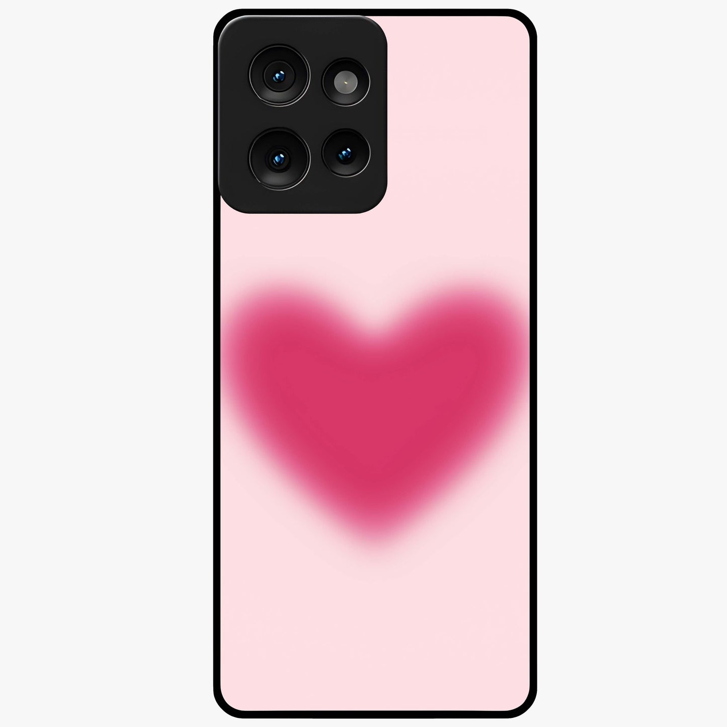 Pink Aura Heart Glass Case showing flat back view with glowing heart artwork and glossy glass finish.