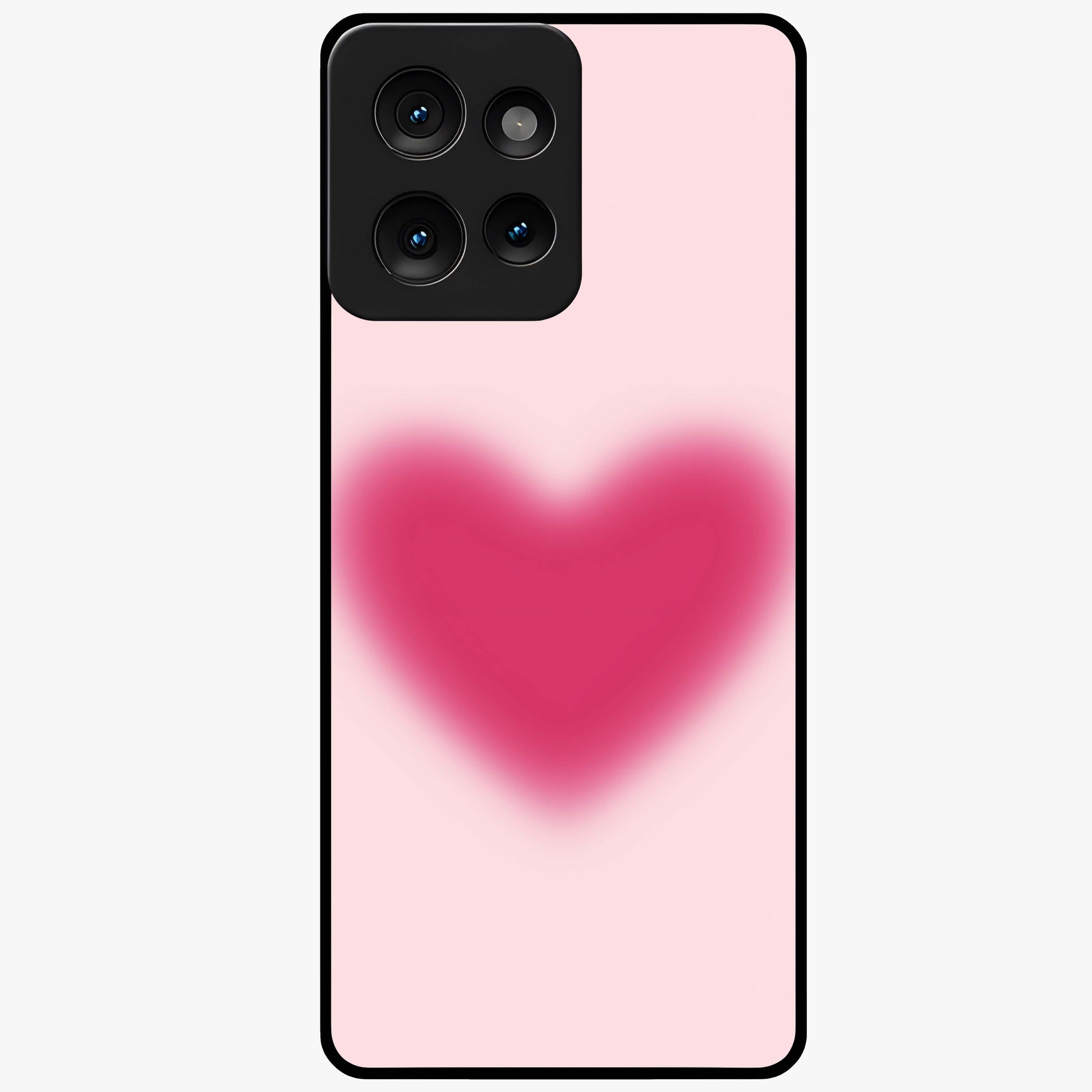 Pink Aura Heart Glass Case showing flat back view with glowing heart artwork and glossy glass finish.