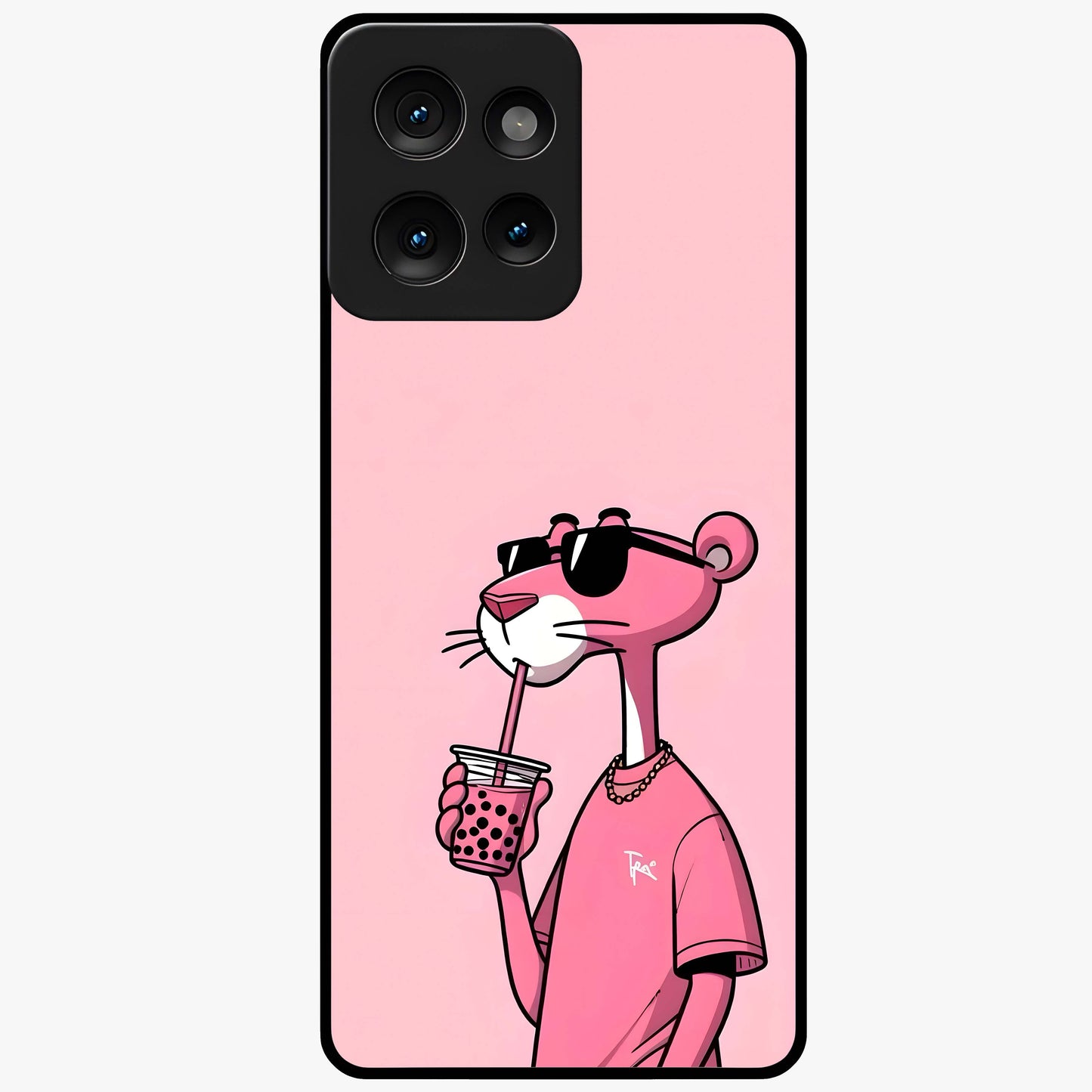 Pink Panther Glass Case showing flat back view with iconic pink panther artwork and glossy glass finish.
