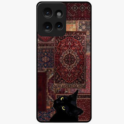 Regal Magic Cat Apple Glass Case showing flat back view with magical cat artwork holding apple and glossy glass finish.