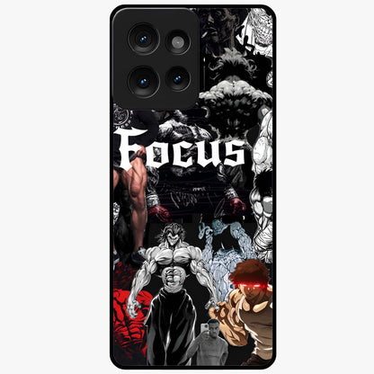 Relentless Power Focus Glass Case showing flat back view with motivational typography artwork and glossy glass finish.
