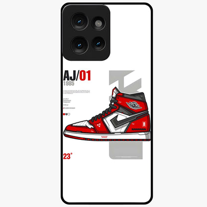 Retro Sneaker Blueprint Glass Case showing flat back view with sneaker blueprint style artwork and glossy glass finish.