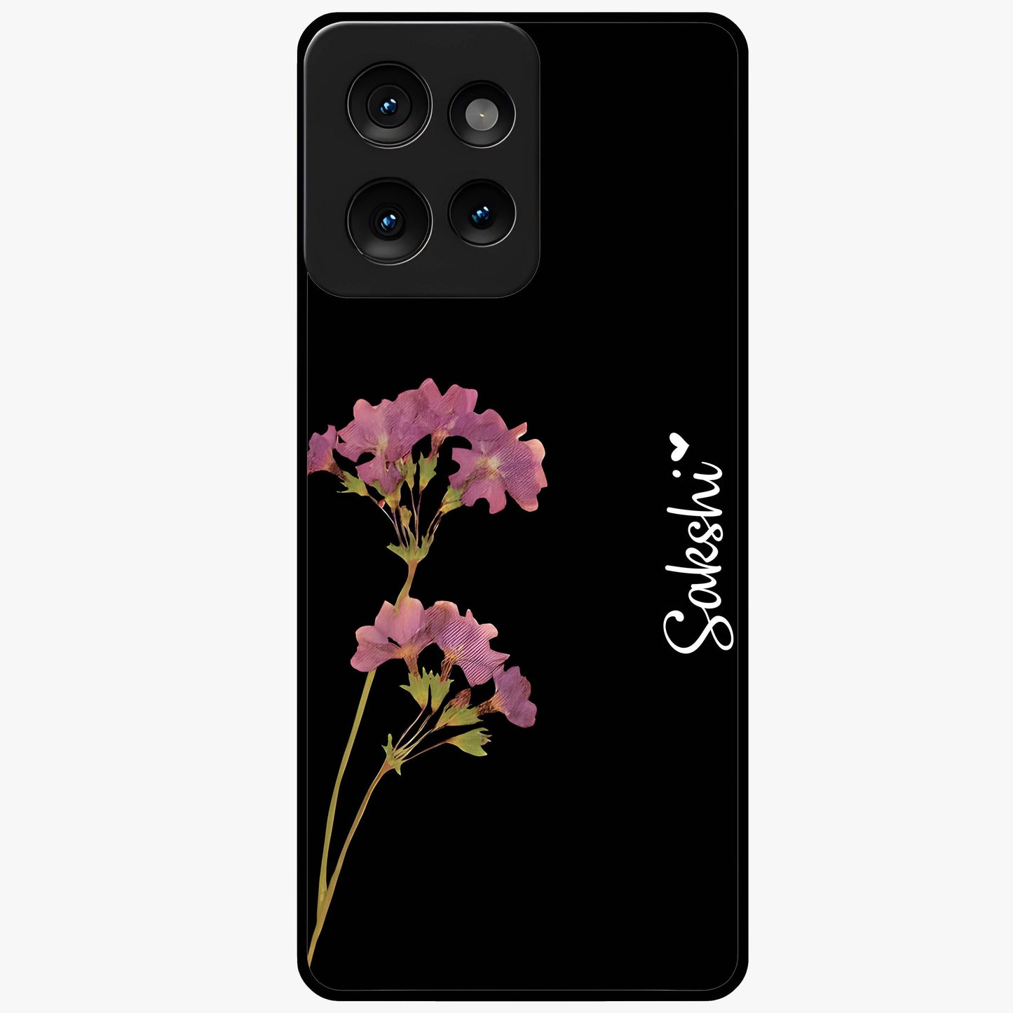 Riching Lavender Flower Custom Name Glass Case showing flat back view with lavender floral artwork and personalized name design.