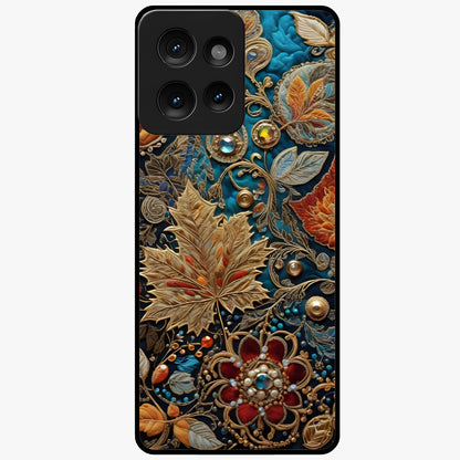 Royal Jewel Garden Glass Case showing flat back view with decorative floral garden artwork and glossy glass finish.