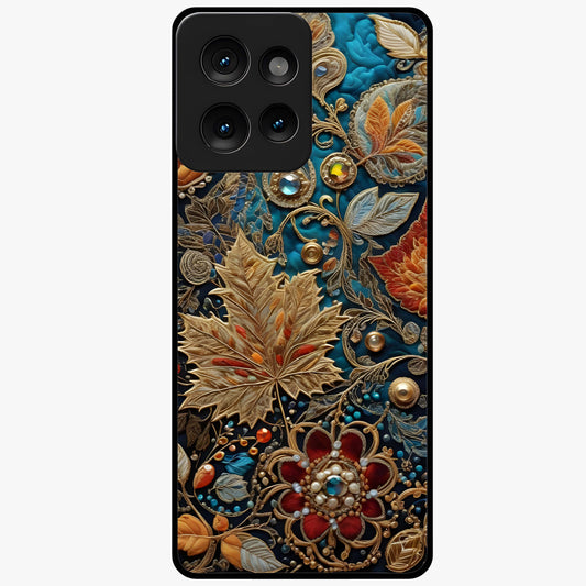 Royal Jewel Garden Glass Case showing flat back view with decorative floral garden artwork and glossy glass finish.