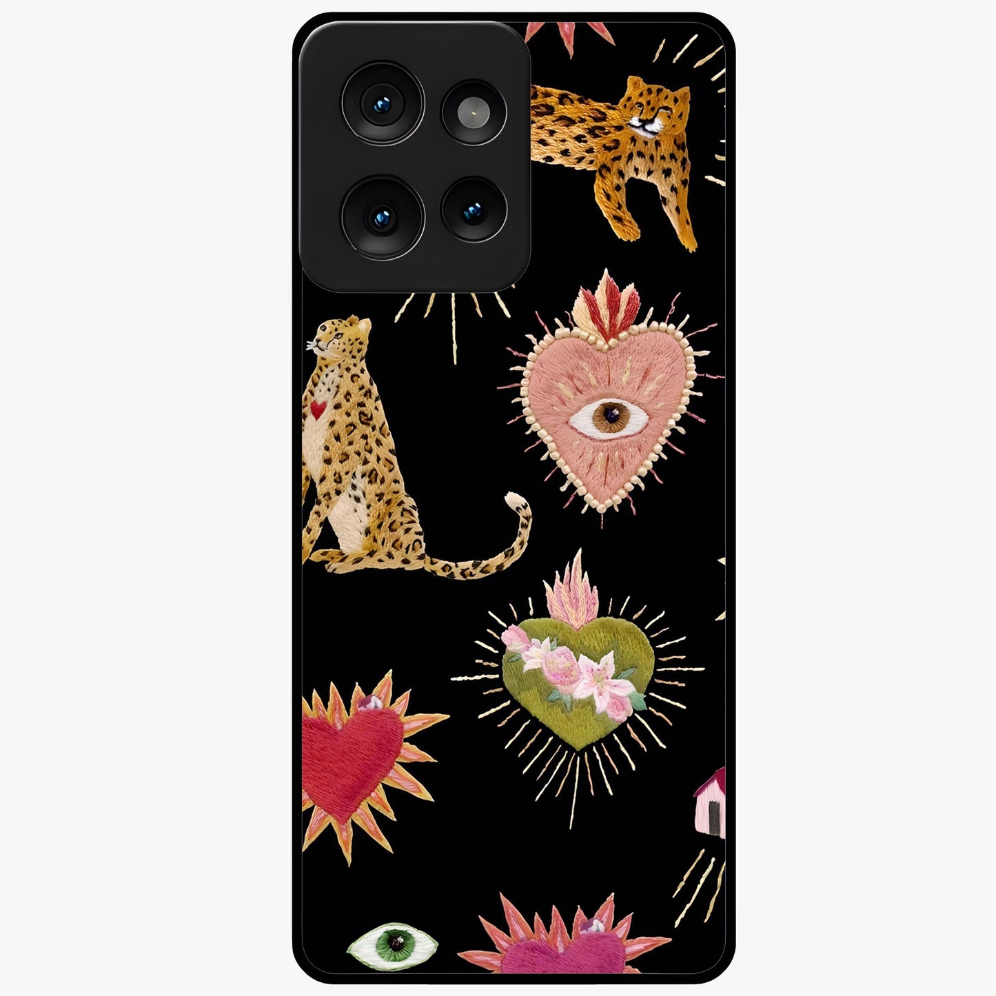 Sacred Jungle Heart Glass Case showing flat back view with jungle inspired heart artwork and glossy glass finish.