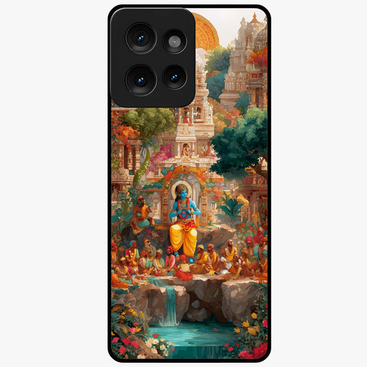 Sacred Sunlight Gods Glass Case showing flat back view with divine sunlight themed artwork and glossy glass finish.