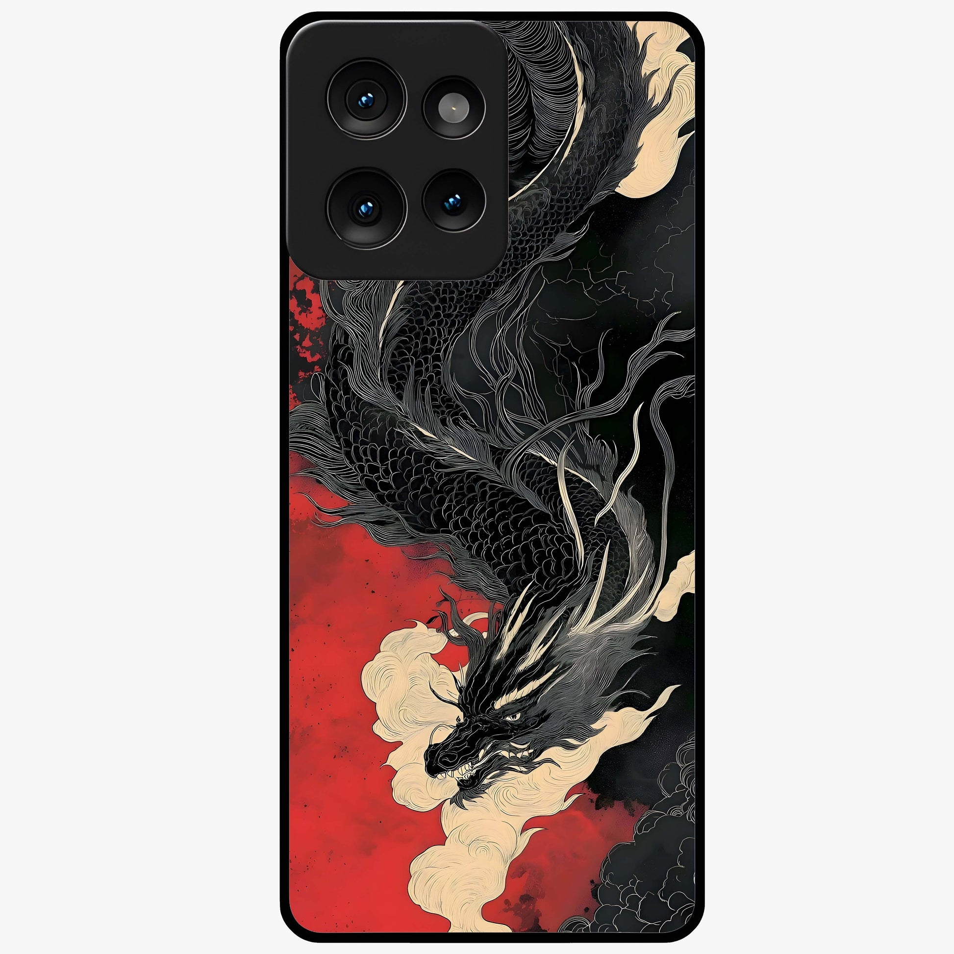 Shadow Dragon Fury Glass Case showing flat back view with fierce dragon artwork and glossy glass finish.